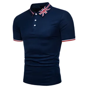 Heren korte mouw polo shirt donkerblauw met union jack kraag casual mode zomer top