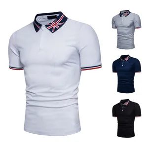 Stijlvol heren korte mouw polo shirt zomer casual slim fit union jack kraag top wit nieuw
