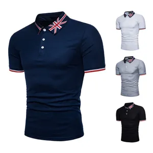 Heren zomer korte mouw polo met vlag kraag borduursel en meerdere kleur opties beschikbaar.