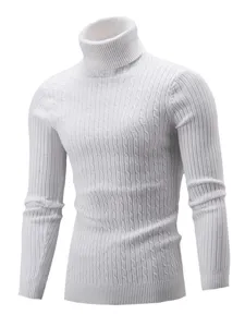 Men's Winter Turtleneck Cable Knit Sweater Slim Fit Casual Solid Color Long Sleeve Pullover Knitwear