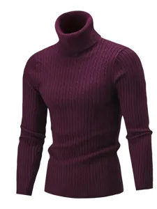 Men's Turtleneck Cable Knit Sweater Slim Fit Solid Color Long Sleeve Pullover Winter