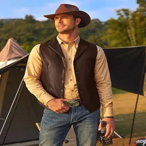 Gilet da Abito in Pelle PU Retro da Uomo Monopetto Revers Vestibilità Slim Gilet Vintage Casual Affari Capospalla