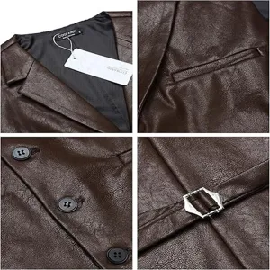 Gilet in ecopelle PU uomo vintage risvolto monopetto stile moto panciotto elegante