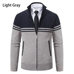 Men's Stand Collar Zip Up Cardigan Sweater Casual Thickened Long Sleeve Knitwear