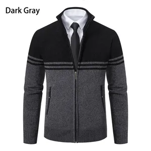 Men's Stand-Up Collar Thickened Cardigan Sweater Casual Business Long Sleeve Knitwear Top