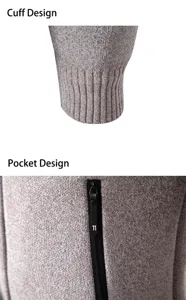 Detailed close-up view of the men's thick velvet sweater showing ribbed cuff and zippered pocket.