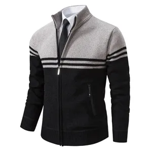 Men's Stand Collar Zip Up Cardigan Sweater Casual Long Sleeve Thickened Knitwear Jacket