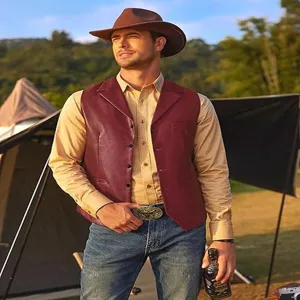 Chaleco de cuero PU retro para hombre, botonadura simple, chaleco de moto ajustado para exterior.