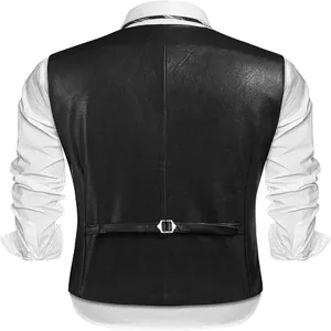 Gilet in ecopelle PU nera da uomo slim fit moto con cinturino posteriore elegante abbigliamento casual