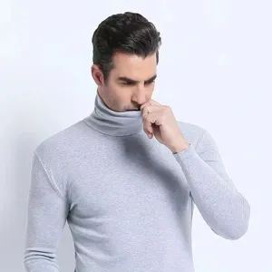 Men thermal fleece turtleneck t-shirt detail showing soft fabric and warm collar design.