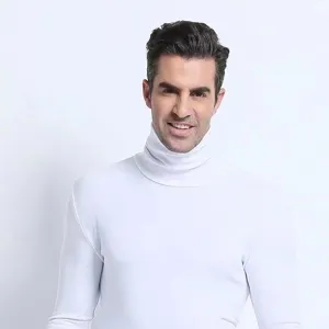 Men's solid color fleece lined turtleneck thermal t shirt long sleeve slim fit winter base layer top