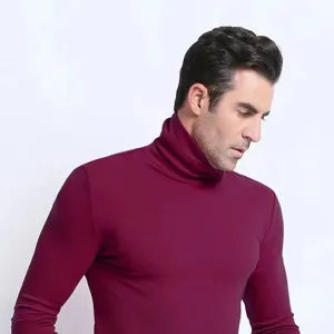Mens Winter Thermal Turtleneck T-Shirt Solid Color Long Sleeve Slim Fit Fleece Base Layer Casual Daily Top