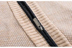 Men's knitted cardigan sweater detail close up winter warm thick fleece lined apparel