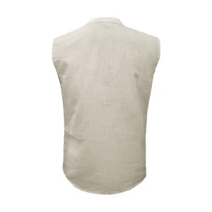 Hombre verano casual color sólido transpirable lino sin mangas chaleco vista trasera