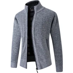 Men's Winter Thermal Fleece Lined Cardigan Sweater Thickened Stand Collar Full Zip Knitwear Casual Long Sleeve Coat