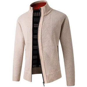 Mens stand collar full zip knitted cardigan sweater winter warm thick outerwear casual
