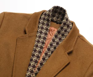 Men's Thickened Wool Blend Coat Detail Lapel Houndstooth Scarf Winter Warm Outerwear