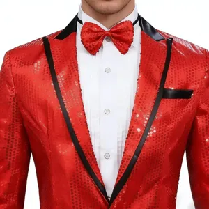 Chaqueta de blazer con lentejuelas rojas para hombre, brillante disco para fiesta.