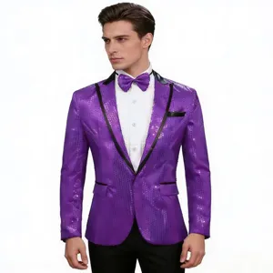 Chaqueta blazer de lentejuelas brillantes para hombre en detalle, ideal para fiestas disco y eventos.