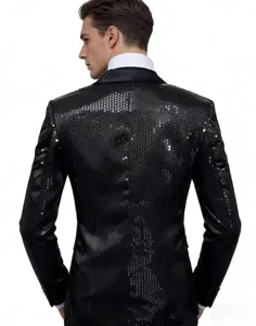 Chaquetas de esmoquin de fiesta disco brillante con lentejuelas negras para hombres.