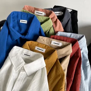 Camicia di lino a manica lunga da uomo casual larga estiva protezione solare top