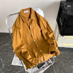 Camicia in lino maniche lunghe uomo casual ampia monocolore estate traspirante bottoni