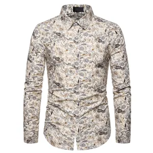 Herren Langarm Blumen Print Freizeit Hemd Vintage Revers Knopfleiste Cardigan Top