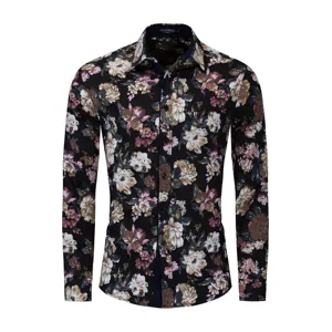 Herren Langarm Blumenmuster Freizeit Hemd, Revers Knopfleiste Vintage Stil gedruckt.
