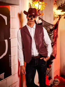 Gilet in pelle marrone elegante da uomo panciotto casual monopetto con scollo a V autunno