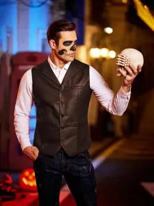 Gilet da uomo in pelle nera elegante scollo a V giacca casual per look autunnale stiloso