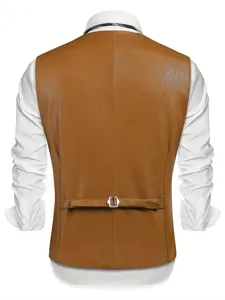 Gilet da abito in pelle marrone da uomo dettaglio retro, giacca casual elegante.