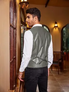 Stiloso gilet casual in ecopelle da uomo elegante panciotto con scollo a V per autunno.