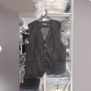 Gilet en Suédine Slim Vintage pour Hommes Simple Boutonnage Col en V Gilet de Costume Casual