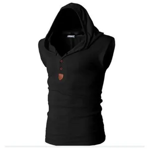 T-shirt sans manches à capuche pour homme noir coupe cintrée fitness sport gilet décontracté