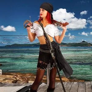 Costume de pirate d'Halloween renaissance médiévale bandeau en lin et ceinture pour femmes
