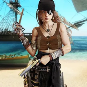 Déguisement pirate Halloween ensemble médiéval Renaissance foulard gilet ceinture femme