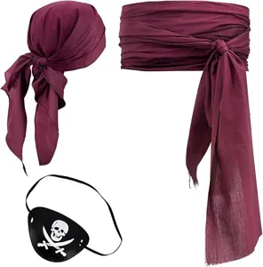 Ensemble de costume de pirate en lin médiéval Renaissance foulard cache-œil détail.