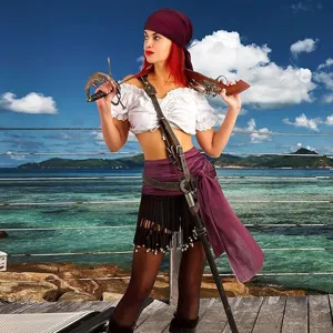 Costume de pirate Halloween médiéval Renaissance foulard en lin ceinture tenue femme cosplay