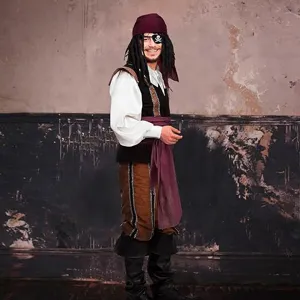 Ensemble de costume de pirate d'Halloween pour homme, tenue cosplay médiévale renaissance.