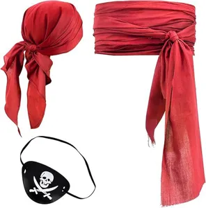Ensemble de costume de pirate avec foulard rouge, ceinture et cache-œil tête de mort.