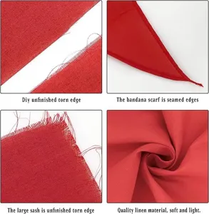 Détail de foulard et ceinture de pirate en lin médiéval, tissu rouge avec bords déchirés.