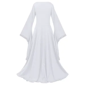 Medieval vintage dress renaissance costume long sleeve elegant white gown for women