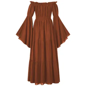 Mittelalter vintage Hof off-Shoulder Glockenärmel Kleid Damen elegante Party Abendkleid