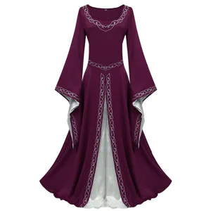 Medieval Renaissance vintage dress detail showing elegant silver embroidery and long sleeves.