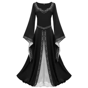 Medieval Renaissance gothic vintage long sleeve dress elegant black party costume for women