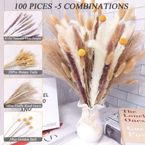 Dried pampas grass bouquet bunny tails reed grass golden ball set for home room decor