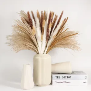 Natural dried pampas grass bouquet with ceramic vase, perfect for modern home wedding decor.
