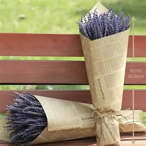 Lavender dried flower bouquet vintage newspaper wrapped home decor gift item 52cm