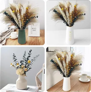 Dried flower bouquet set with pampas grass eucalyptus billy balls and vases home decor