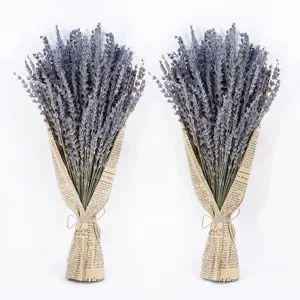 Dried lavender bouquet detail, vintage newspaper wrapping, perfect for home interior living room decor.